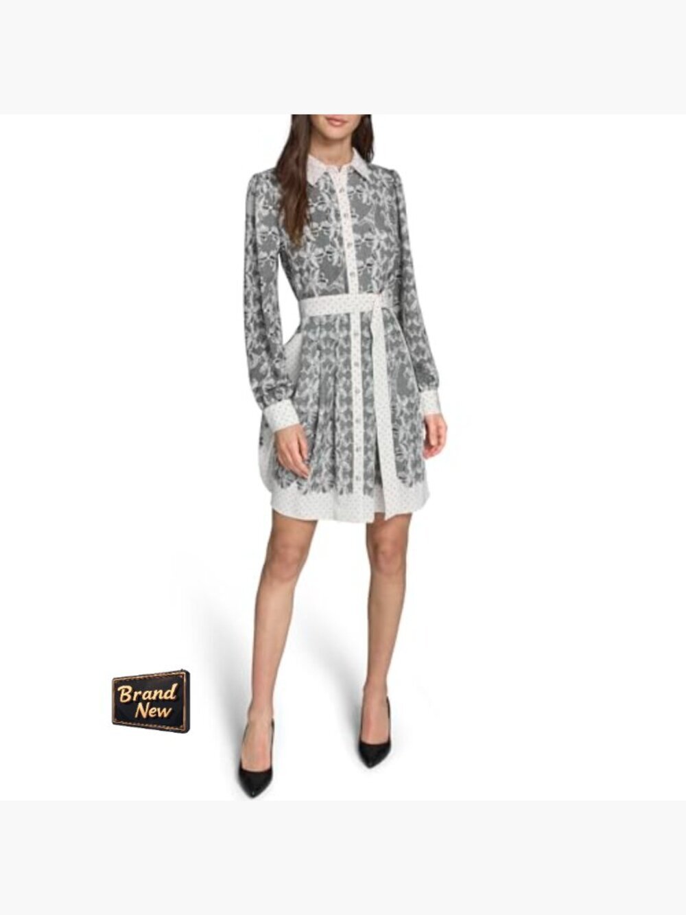 Long Sleeve Collared Dress with Belt, Leopard Print - Picture 2 of 5